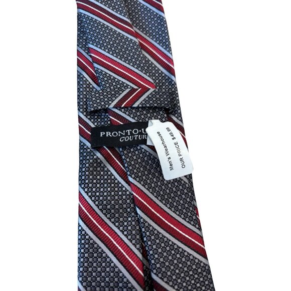 Men’s Pronto NWT Silk Tie Blue And Red Stripe Sleek Elegant Classic Stylish - Picture 3 of 6